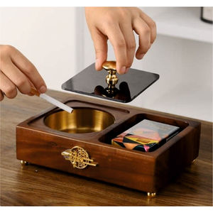 Cenicero de Madera Vintage de Lujo con Tapa, Revestimiento de Metal de Latón, Cenicero a Prueba de Viento para Cigarrillos y Cigarros, para Decoración de Hogar, Oficina y Escritorio - Product Image 3