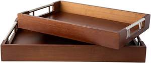 Juego de bandejas de servir de madera de lujo con asas de metal, bandeja decorativa para el hogar, hoteles y hostelería - Product Image 4