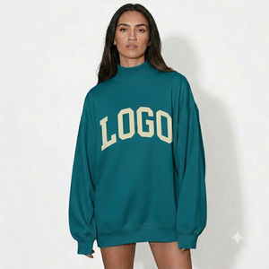 Sudadera extragrande con capucha y estampado de insignia, 100% algodón, antipilling, forrada, talla grande, para mujer, ropa de invierno, hombros caídos, manga larga - Product Image 1