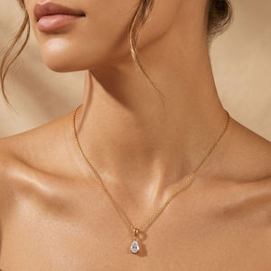 Collier pendentif en moissanite taille marquise AMBER JEWELS, plaqué argent 925, classique, unisexe, pour tous les jours, avec chaîne à maillons - Product Image 2