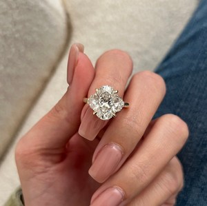 5 Carat Oval Lab Grown Diamond Three Stone Engagement <b>Ring</b> Oval Half <b>Moon</b> Side Stones IGI Certified 14K Yellow Gold Trilogy <b>Ring</b> - Product Image 2