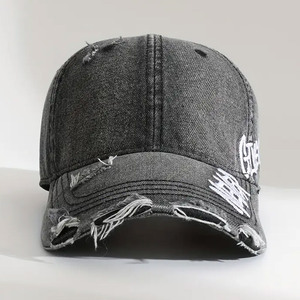Casquette de baseball unisexe en jean à 6 panneaux brodée « Never Give Up », ajustable, style urbain décontracté, printemps-été - Product Image 4