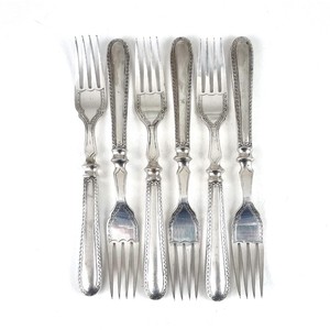 Juego de 6 Tenedores Plateados Vintage, Acabado Espejo de Alta Calidad, Resistentes al Óxido, Cubertería para Bodas - Product Image 1