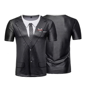 Men's 3D Printed Suit Pattern T-Shirt Short Sleeve Slim Fit O-Neck Smart Casual Wear with <b>Logo</b> Front Athletic T Shirt Fitness - Product Image 1