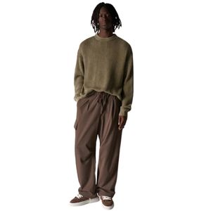 Pull ras du cou côtelé kaki délavé pour homme – Style décontracté avec détails côtelés - Product Image 6