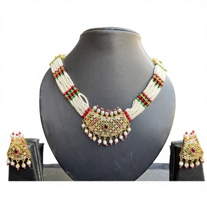 Parure de collier Jadau en laiton plaqué or multicolore avec pierres AD, style ethnique indien, qualité export, pour femme - Product Image 1