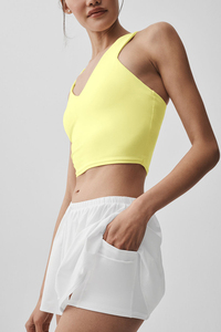 Women's <b>Yellow</b> V-Neck Sleeveless Short Fleece <b>Tank</b> <b>Top</b> Solid Knitted Sporty Activewear Breathable Fitness Crop <b>Top</b> - Product Image 2