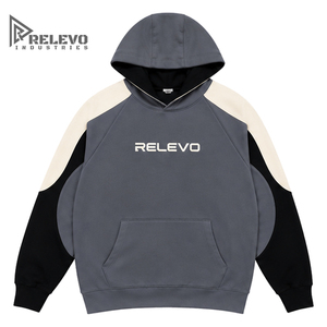 Vente en gros Sweat à capuche pour homme en molleton 100% coton épais, écologique, uni, coupe classique, gris foncé avec manches bleu roi - Product Image 1