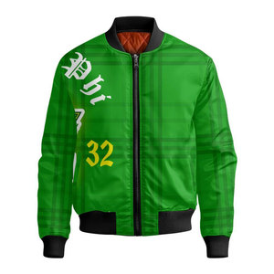 Blouson bomber à carreaux verts pour homme, veste décontractée à fermeture éclair, coupe-vent en polyester avec numéro 32 et logo imprimé - Product Image 2