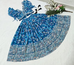 Ensemble Lehenga Choli bleu à fleurs pour filles, tenue de mariage traditionnelle indienne et pakistanaise, coupe ample, longueur midi - Product Image 3