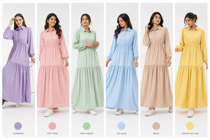 เดรสยาวสีม่วงพาสเทลสำหรับผู้หญิง - เดรสแขนยาวผ้าฝ้ายทรงชั้นๆ สไตล์ลำลอง โบโฮ เหมาะสำหรับใส่ไปเที่ยวพักผ่อน - Product Image 4