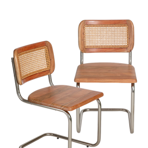 Chaise cantilever Vandana Lyra Terra en bois d'acacia et rotin (lot de 2) - Product Image 2