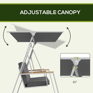 Dondolo da Esterno a 3 Posti con Tettuccio Regolabile e Cuscini Impermeabili Rimovibili per Giardino e Cortile, Tessuto Grigio - Product Image 5