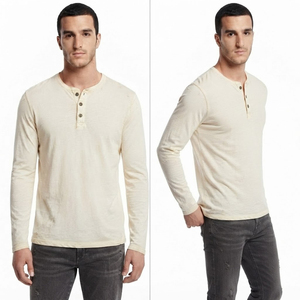 T-shirt Henley à manches longues pour homme, couleur unie, en coton, coupe classique, jersey tricoté décontracté - Product Image 4