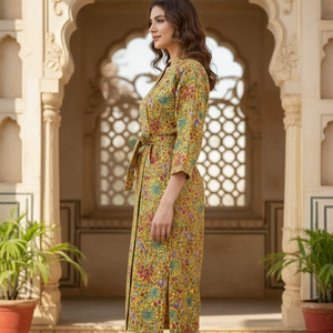 Kimono Nuevo con Estampado Kantha, Mangas Largas, Transpirable, Suave, Diseño Reversible con Cinturón, Ropa de Dormir para Mujer - Product Image 2