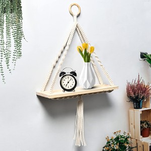 Estante de pared de macramé de madera de pino |   Cuerda de Yute Natural |   Decoración para el Hogar al por Mayor - Product Image 1