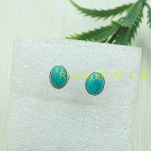 Pendientes de turquesa natural, Plata de Ley 925, piedra preciosa ovalada hecha a mano, joyería minimalista, regalo para mujer, hermana elegante, mamá - Product Image 6