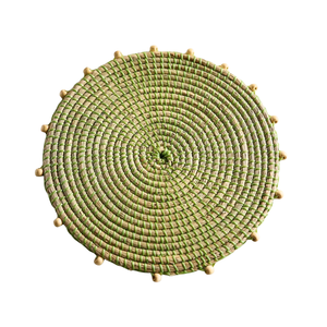 Colorful Seagrass Placemat with Beads New Retro Style Bohemian Handwoven Natural Woven <b>Table</b> <b>Mat</b> Round Placemat - Product Image 1