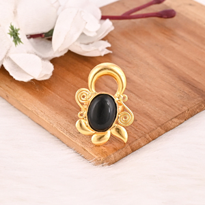 Black Onyx Gemstone <b>Ring</b> Handmade <b>Adjustable</b> Fashion Brass Jewelry for Women - Product Image 2