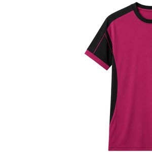 Ensemble décontracté deux pièces pour femme, t-shirt à manches courtes et pantalon droit, magenta et noir, avec contraste, personnalisable - Product Image 3