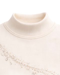 Débardeur côtelé blanc personnalisé pour femme à col montant avec bande de strass, sans manches, été, fabrication sur mesure - Product Image 4
