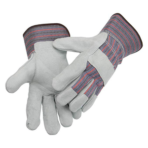 Leather Safety <b>Gloves</b> Gray <b>Red</b> Full Grain Abrasion Resistant Anti Slip General Purpose Work <b>Gloves</b> Knit Wrist - Product Image 5