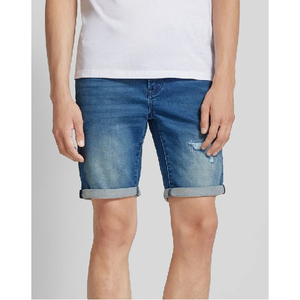 Unisex Mid Waist Solid Color Denim Bermuda Shorts Ripped Washed Casual Style Drawstring Closure 100% Cotton Breathable Front - Product Image 5