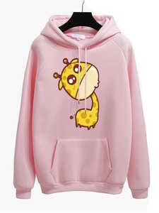 Sudadera con Capucha Personalizada para Mujer, Diseño Gráfico Azul, Estampado de Jirafa y Flores, Felpa de Algodón, Bolsillo Tipo Canguro, OEM - Product Image 5