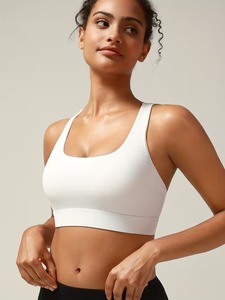 Soutien-gorge de sport sans couture à col en V pour femme |   Crop top d'entraînement à bretelles et dos ouvert |   Bralette de sport en nylon et élasthanne à haute élasticité - Product Image 3