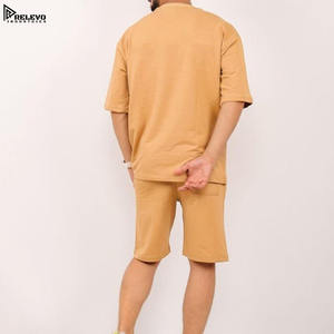 Nouveauté : Ensemble formel tricoté respirant pour homme, été, 100 % coton, t-shirt et short de sport - Product Image 3