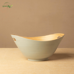 Tazón Desechable Ecológico de Bambú Hilado con Diseño Minimalista, Base Elevada y Asas Laterales - Product Image 1