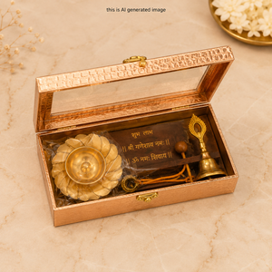 Juego de Regalo de Pooja de Latón con una Diya, una Campana y Hanuman Chalisa en Caja de Regalo Premium para el Hogar, Templo o Festividades - Product Image 3