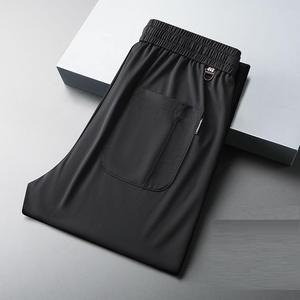 Men's Casual Straight Fit Pants Elastic Waist Drawstring Side Pockets Breathable <b>Polyester</b> Long Trousers Beige Gray Black - Product Image 5