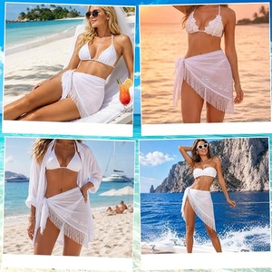 Pareo de Gasa Blanca para Novia con Flecos, Falda Asimétrica para Boda en la Playa o Despedida de Soltera - Product Image 4