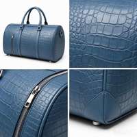 Sacs de voyage de luxe structurés en cuir PU gaufré avec logo personnalisé, bleus, imperméables, grande capacité, OEM ODM, pour la gym et les week-ends