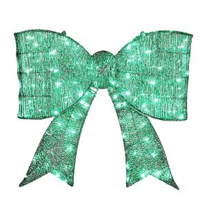 Décoration de Noël extérieure pré-éclairée 3D à énergie solaire, nœud géant avec 124 lumières LED vertes pour porte d'entrée, portail, mur - Product Image 1