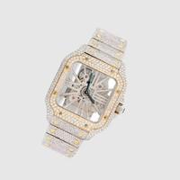 Montre de luxe octogonale en diamant, boîtier en or blanc, mouvement mécanique, affichage analogique avec chiffres romains, fermoir déployant, montre unisexe