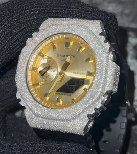Iced Out Style <b>Watch</b> Gold Dial Diamond Look Bling Analog Digital Luxury Sport Waterproof Mens <b>Watch</b> - Product Image 2