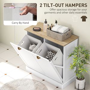 Mobiletto Portabiancheria in Rattan con Doppia Apertura a Ribalta, 2 Cesti Rimovibili da 5L, Moderno Contenitore per Bagno con Ante Stile Shaker e Maniglie - Product Image 4