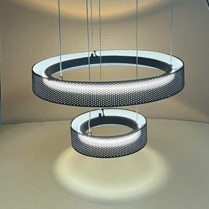 Modern LED Pendant Lamp Round Black Metal <b>Ring</b> Chandelier CCT 2200K - 3000K - 4000K, 28W for Living Room Ceiling Mount - Product Image 1