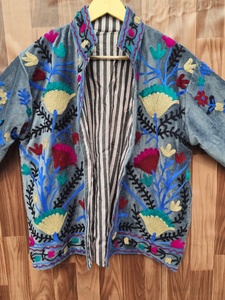 Handmade Suzani Velvet Jacket | Boho Floral Embroidered <b>Coat</b> - Product Image 6