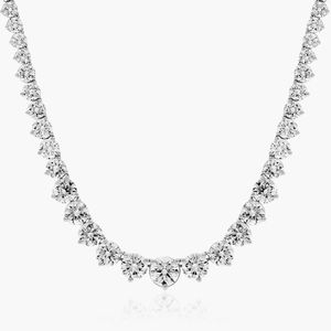 สร้อยคอเทนนิสเพชรริเวียร่า 20.00 กะรัต เพชรเพาะเลี้ยงในห้องปฏิบัติการ ทองคำขาว 10 กะรัต ชุบโรเดียม ประดับเพชรแบบสามขา เครื่องประดับหรูหรา รับผลิตแบบ OEM ODM - Product Image 1