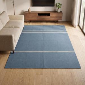Tapis Kilim Classique en Laine Tissé à la Main, Bleu Ardoise, Bordure Unie Ivoire, Design Moderne, Antidérapant, Poil Moyen - Product Image 3
