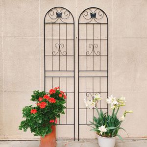 Set di 2 tralicci da giardino in metallo nero da 220 cm x 50 cm, antiruggine, per piante rampicanti, recinzioni e cancelli - Product Image 1