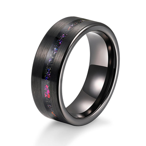 Anello Nuziale in Tungsteno Effetto Schiacciato Galaxy, Finitura Spazzolata Comfort Fit per Donna e Uomo, Interno Colorato Aurora, Gioielli all'Ingrosso - Product Image 4