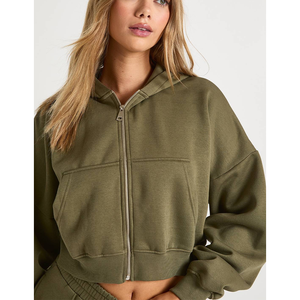 Ensemble de sweats à capuche zippés coupe ample pour femme avec impression 3D en relief, en molleton bouclette, style streetwear, veste à manches longues, OEM/ODM, vente en gros - Product Image 6