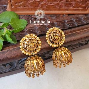 Ethnic Matte Pearl Drop Jhumki Earrings-Vintage Trendy Geometric Tassel Charm for Party - Product Image 1