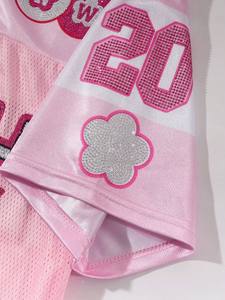 Camiseta de Fútbol Rosa con Pedrería para Mujer, Estilo Y2K, con Gráficos Brillantes y Número, Personalizable al por Mayor, Jersey de Fútbol Americano - Product Image 4