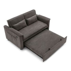 Divano Letto Convertibile da 55 Pollici con Schienale Regolabile, Porte USB, Due Tasche Laterali, Divano Estraibile in Velluto a Due Posti - Product Image 4