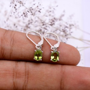 Peridot <b>Stud</b> Earrings 925 Sterling <b>Silver</b> Rhodium Plated Ethnic Handmade Gemstone Jewelry Gift for Mom Elegant Party - Product Image 2